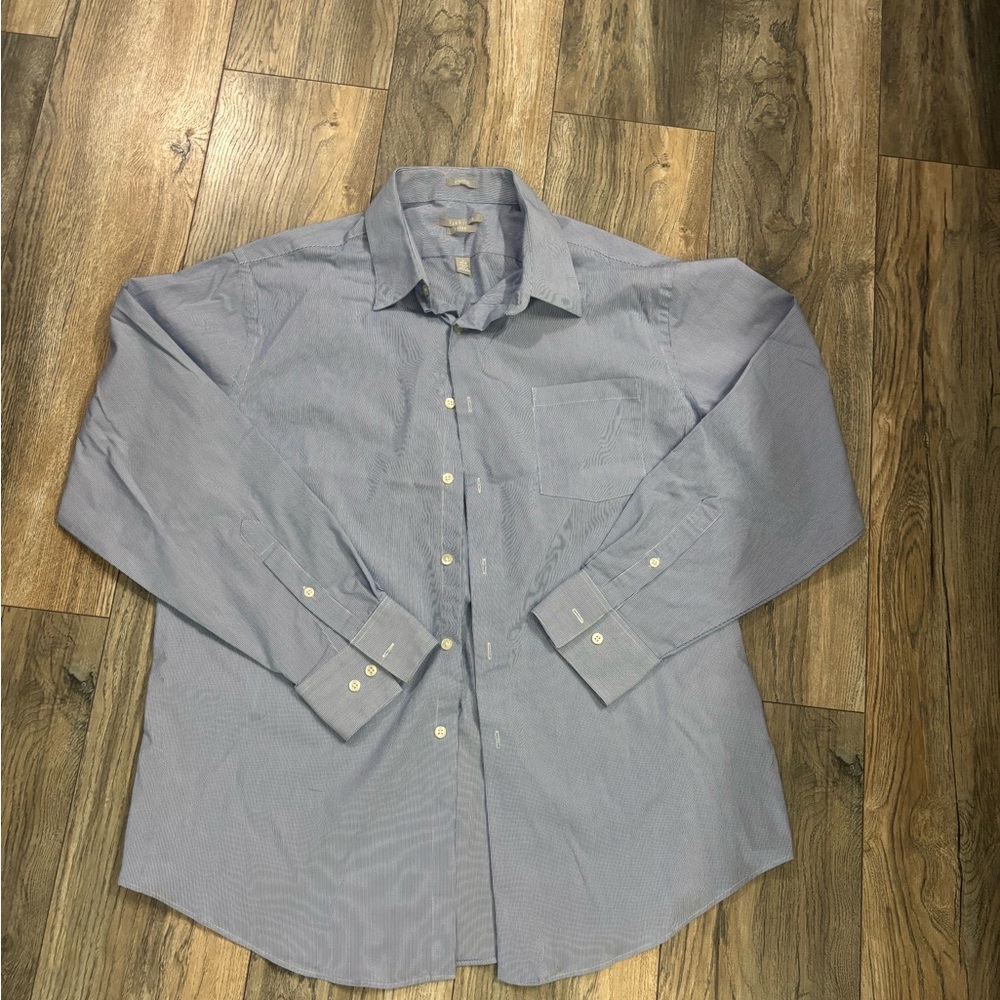 Van Heusen Shirt 17 34/35 Long Sleeve Blue Button Up Mens Striped Business